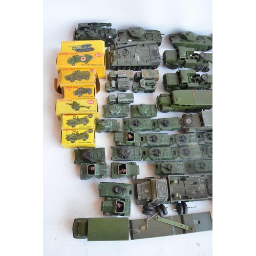 581 - Collection of playworn vintage diecast military vehicles mostly from Dinky and Corgi Juniors includi... 