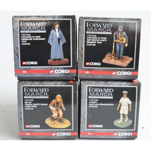 584 - Twenty Corgi 'Forward March' pre-painted diecast metal soldier figure sets, Gulf War, Napoleonic, WW... 