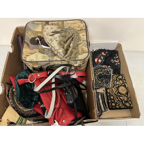 224 - Collection of ladies vintage beadwork purses, vintage handbags, and modern handbags (2 boxes)