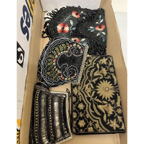 224 - Collection of ladies vintage beadwork purses, vintage handbags, and modern handbags (2 boxes)