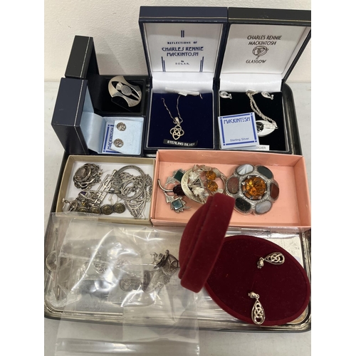 271 - Collection of vintage and modern Scottish jewellery, incl. Rennie Mackintosh silver pendants, Celtic... 