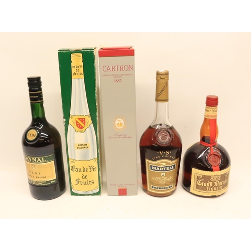 69 - One litre of The Grand Marnier triple orange brandy, one litre of Martel fine cognac, one litre of R... 