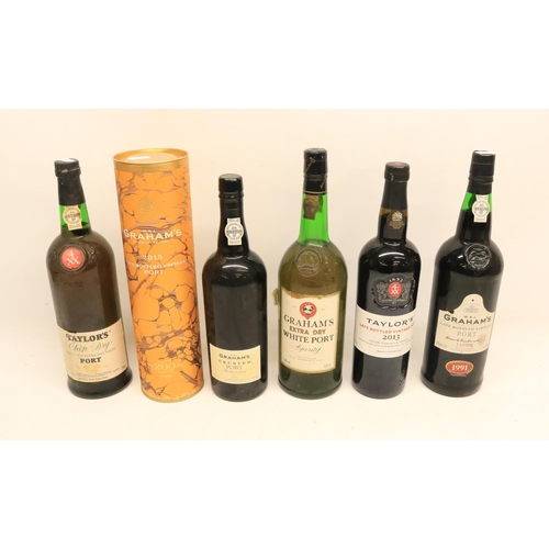 72 - Six bottles of port incl, cased W&J Grahams 2015 vintage port 75cl, Grahams white port 1litre, Graha... 