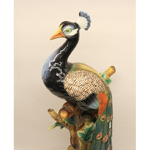 88 - Late 20thc Italian ceramic large scale figure of a peacock, approx H81cm