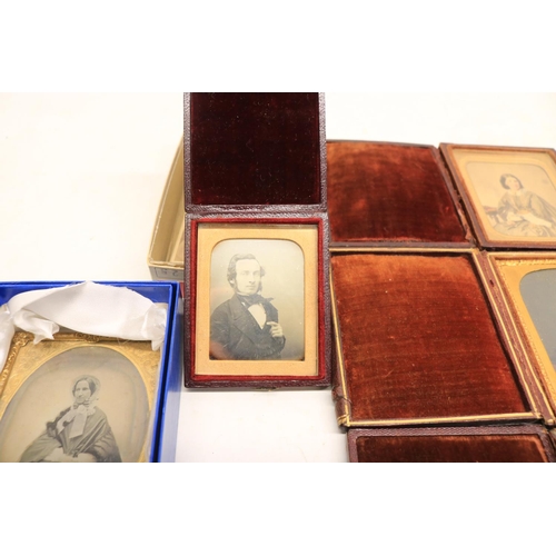 95 - Collection of C19th Daguerreotype and Ambrotype portraits, house in various ornate gilt frames, some... 