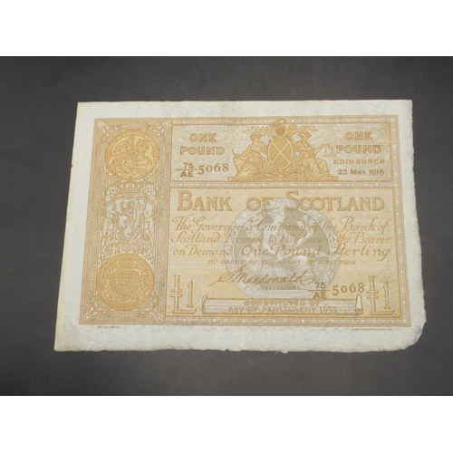 616 - Bank of Scotland, £1, 23 Mat 1916, serial number 75/AE 5068, Macdonald signature