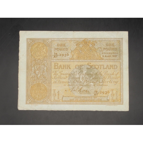 617 - Bank of Scotland, £1, 2 August 1927, serial number 74/AT 2936, Rose signature