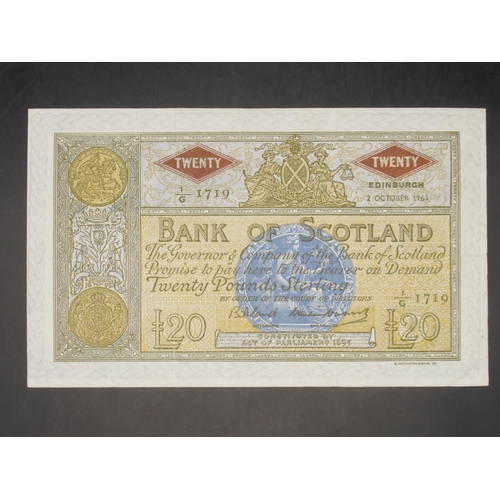 619 - Bank of Scotland, £20, 2 October 1963, serial number 1/G 1719, Bisland and Watson signatures