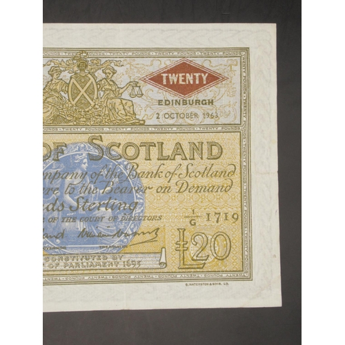 619 - Bank of Scotland, £20, 2 October 1963, serial number 1/G 1719, Bisland and Watson signatures