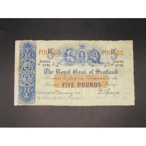 622 - The Royal Bank of Scotland - 5 £5 banknotes to inc., £5 1 March 1949 serial number F3042 8381 Thomso... 