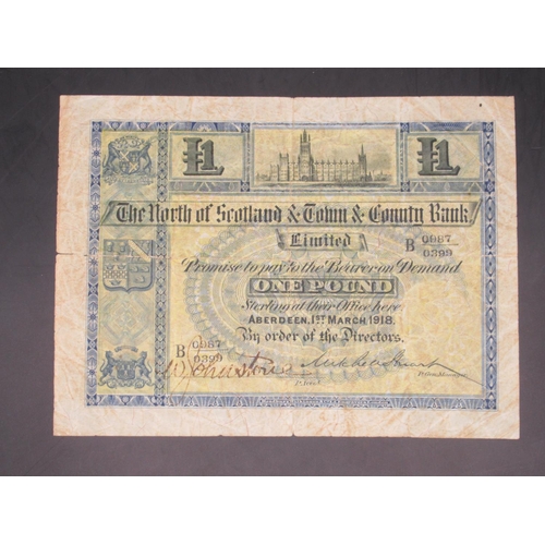 623 - The North of Scotland & Town & County Bank Limited, £1 1 March 1918, serial no. B 0987/0399, Johnsto... 