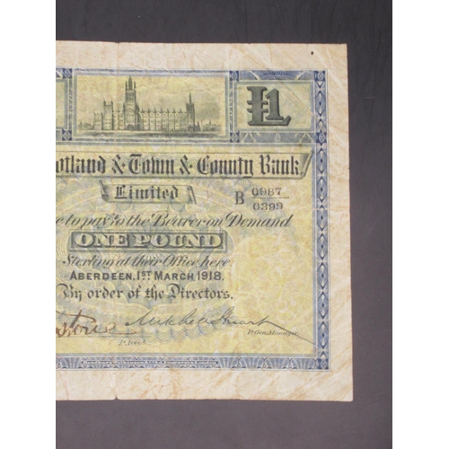 623 - The North of Scotland & Town & County Bank Limited, £1 1 March 1918, serial no. B 0987/0399, Johnsto... 