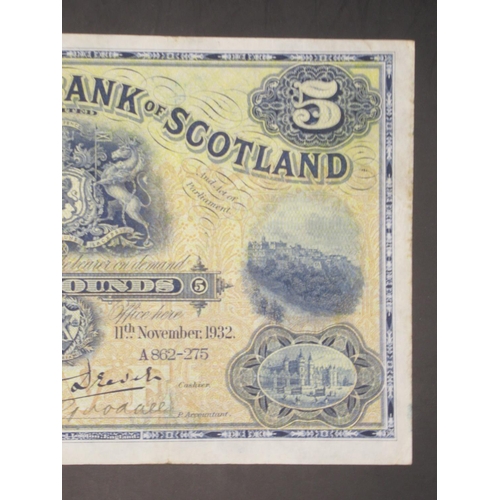 627 - The National Bank of Scotland £5 11 November 1932, serial no. A862-3275, George Drever and Goodall s... 