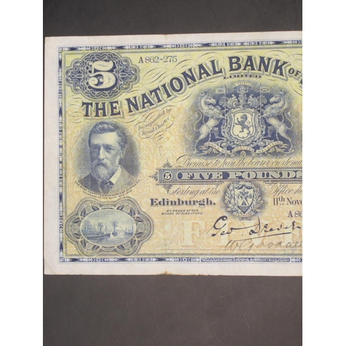 627 - The National Bank of Scotland £5 11 November 1932, serial no. A862-3275, George Drever and Goodall s... 