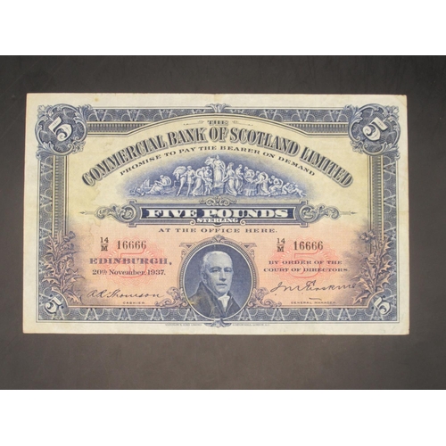 628 - The Commercial Bank of Scotland Limited £5 20 November 1937, serial no. 14/M 16666, Thomson and Ersk... 