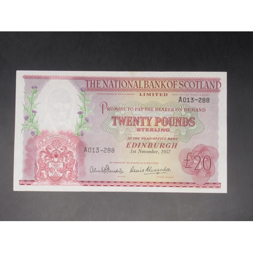 632 - The National Bank of Scotland £20 1 November 1957 (x2), serial nos. A037-501 & A013-288, both with D... 