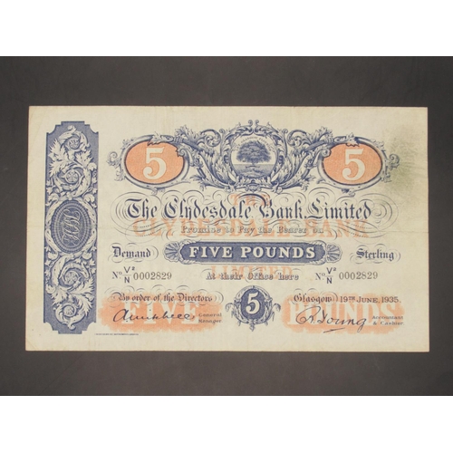 634 - The Clydesdale Bank Limited £5 (X2) 19 June 1935, serial no. V2/N 0002829, Mitchell and Young Signat... 