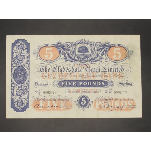 634 - The Clydesdale Bank Limited £5 (X2) 19 June 1935, serial no. V2/N 0002829, Mitchell and Young Signat... 