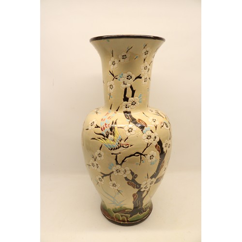 98 - Large late C20th Chinese floor vase decorated with birds and blossom H64cm