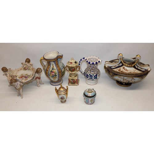 325 - Collection of continental ceramics, incl. a Meissen center piece; a Dresden style centerpiece; Royal... 