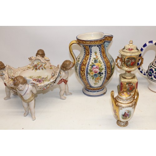 325 - Collection of continental ceramics, incl. a Meissen center piece; a Dresden style centerpiece; Royal... 