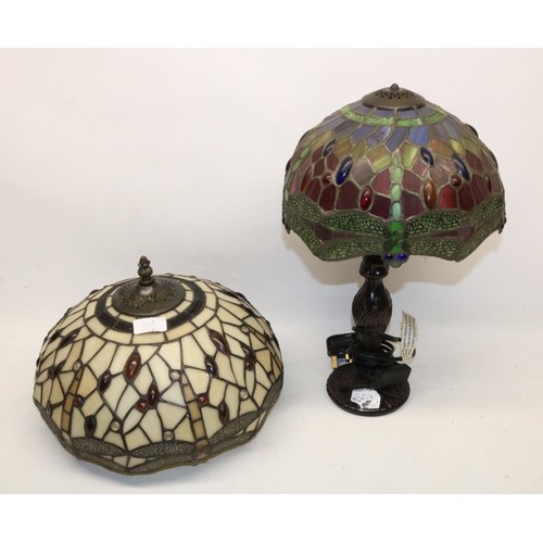 156 - Tiffany style lamp, H43cm and another tiffany style lampshade with dragonfly design