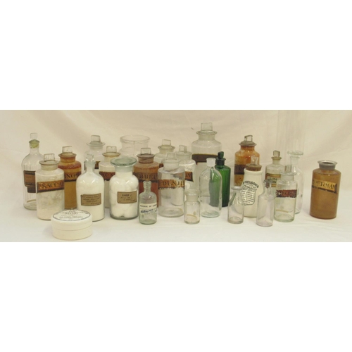 786 - Mixed collection of glass apothecary/chemist jars (some with lids, and other glass jars,  D. Nelson'... 