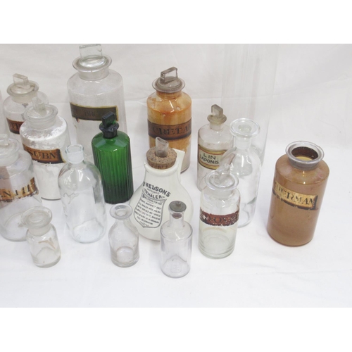 786 - Mixed collection of glass apothecary/chemist jars (some with lids, and other glass jars,  D. Nelson'... 