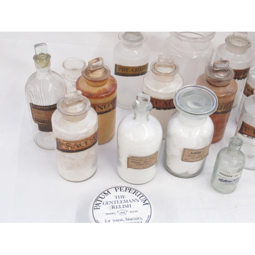 786 - Mixed collection of glass apothecary/chemist jars (some with lids, and other glass jars,  D. Nelson'... 