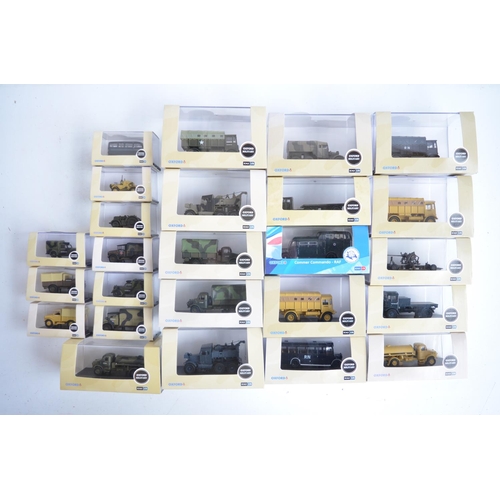 597 - Twenty five boxed 1/76 scale (OO gauge) diecast Military vehicle models from Oxford Diecast, model c... 