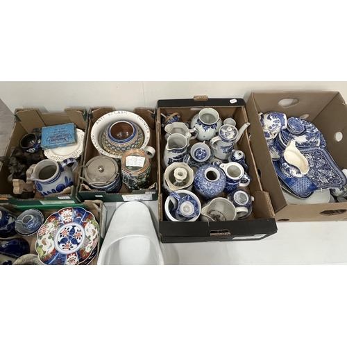 1177 - Various collectables incl. blue and white ceramics, jar of marbles, bed pan, etc.