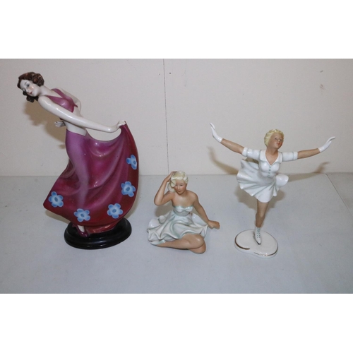 225 - Three porcelain figures, incl. a Schaubach-Kunst figure skater figure, H19cm; another Schaubach-Kuns... 