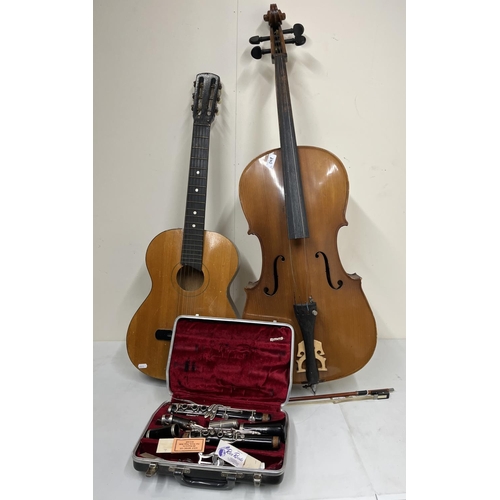 240 - A H. & A. Selmer 'Bundy' clarinet, with case, a cello and a guitar