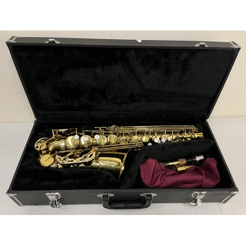 241 - Saxophone with a mouth piece and curved neck, in a fitted case