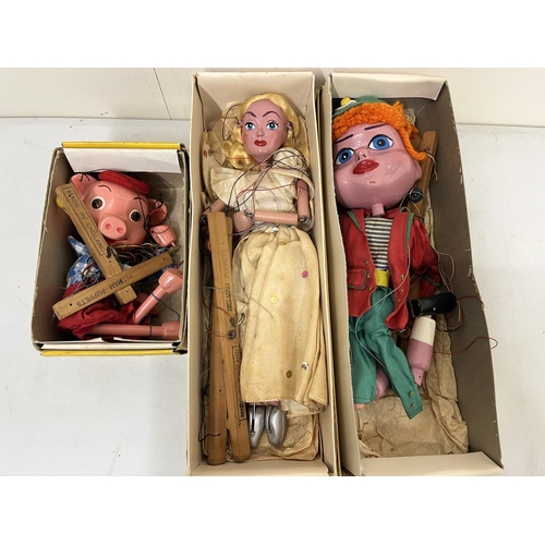 302 - Pelham Puppets, incl. Torchy, in a box, H33.5cm; Fairy, in box, H31cm; Perky, in a box, H15cm