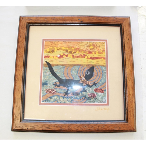 1180 - Australian Art. 'Outback Lizard.' Framed work by Fibre Artist Caroline Sharkey, Based in the Uluru-K... 