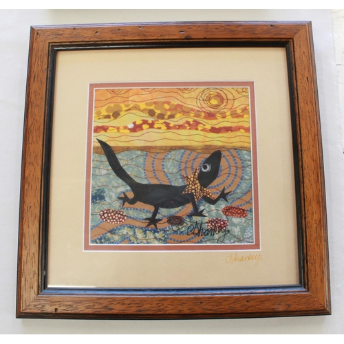 1180 - Australian Art. 'Outback Lizard.' Framed work by Fibre Artist Caroline Sharkey, Based in the Uluru-K... 