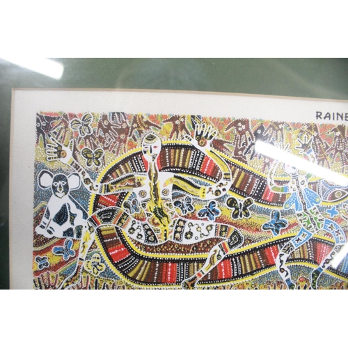 1183 - Australian Aboriginal Art. Screen Print of 'Rainbow Serpent' by Danny Eastwood. Frame size 74cmx25cm... 