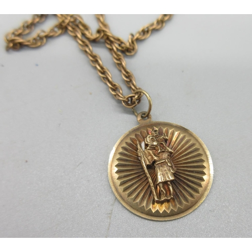 11 - 9ct yellow gold St Christopher pendant on 9ct yellow gold chain link necklace, both stamped 9ct or 3... 