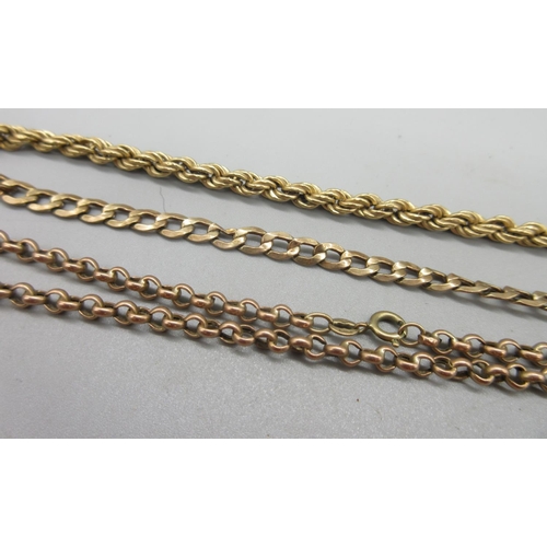 53 - 9ct yellow gold broken gold chains of various styles and lengths, all stamped 375, 12.12g