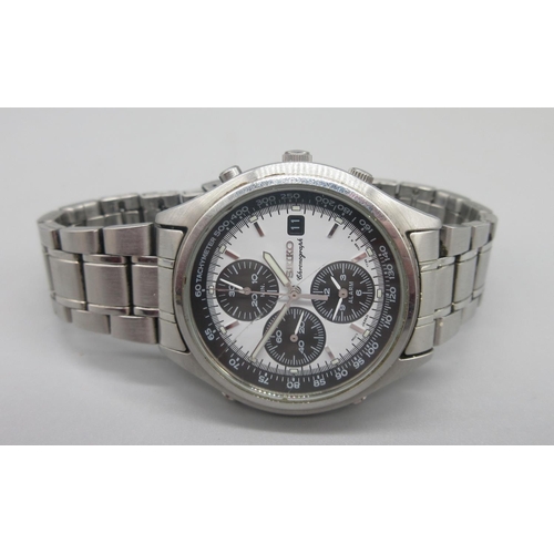 665 - Seiko stainless steel quartz chronograph alarm wristwatch with date on original bracelet, signed whi... 