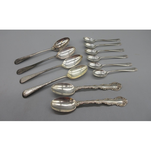 85 - Six Art Deco silver teaspoons with shell cast finials by Cooper Brothers & Sons Ltd, four Edwardian ... 