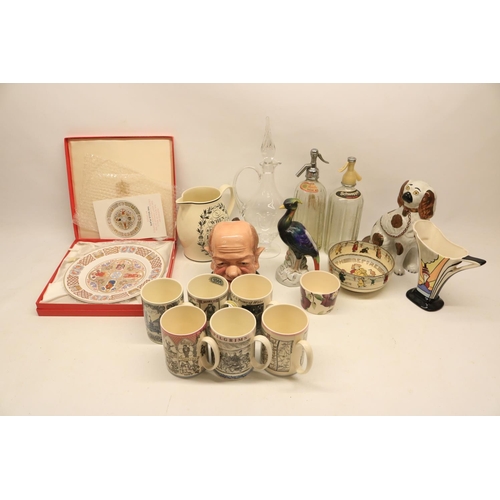 102 - Mixed collectables incl, two Schweppes soda syphons, Bairstow Manor Pottery Toby Hague character jug... 