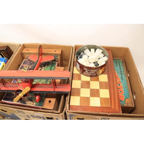 105 - Large collection of vintage toys and games including, chess board with marble pieces, Red Rock bipla... 