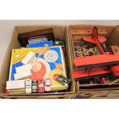 105 - Large collection of vintage toys and games including, chess board with marble pieces, Red Rock bipla... 