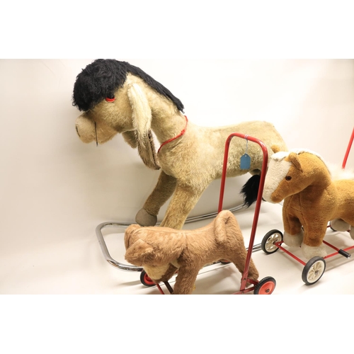 320 - 1960/70 Merrythought rocking donkey, Dean's Childsplay push along dog, and a push along horse