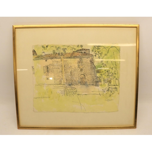 123 - Anthony Gross RA (British 1905-1984); 'The Vicarage and Church at Belmontet' watercolour, signed and... 