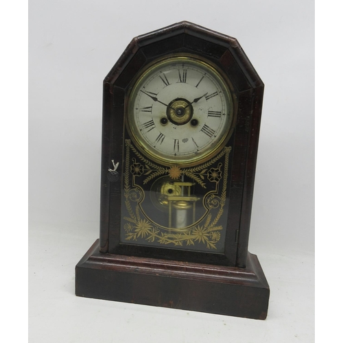 1190 - Jerome & Co., early 20th Century walnut time piece alarm mantle clock, 5 1/2