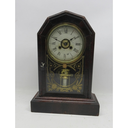 1190 - Jerome & Co., early 20th Century walnut time piece alarm mantle clock, 5 1/2