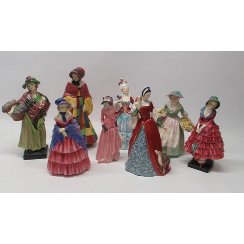 192 - Royal Doulton figures, incl. 'Daffy-Down Duffy', HN1712, H18cm; 'Anne Boleyn', HN3232, H20.5cm; 'Geo... 